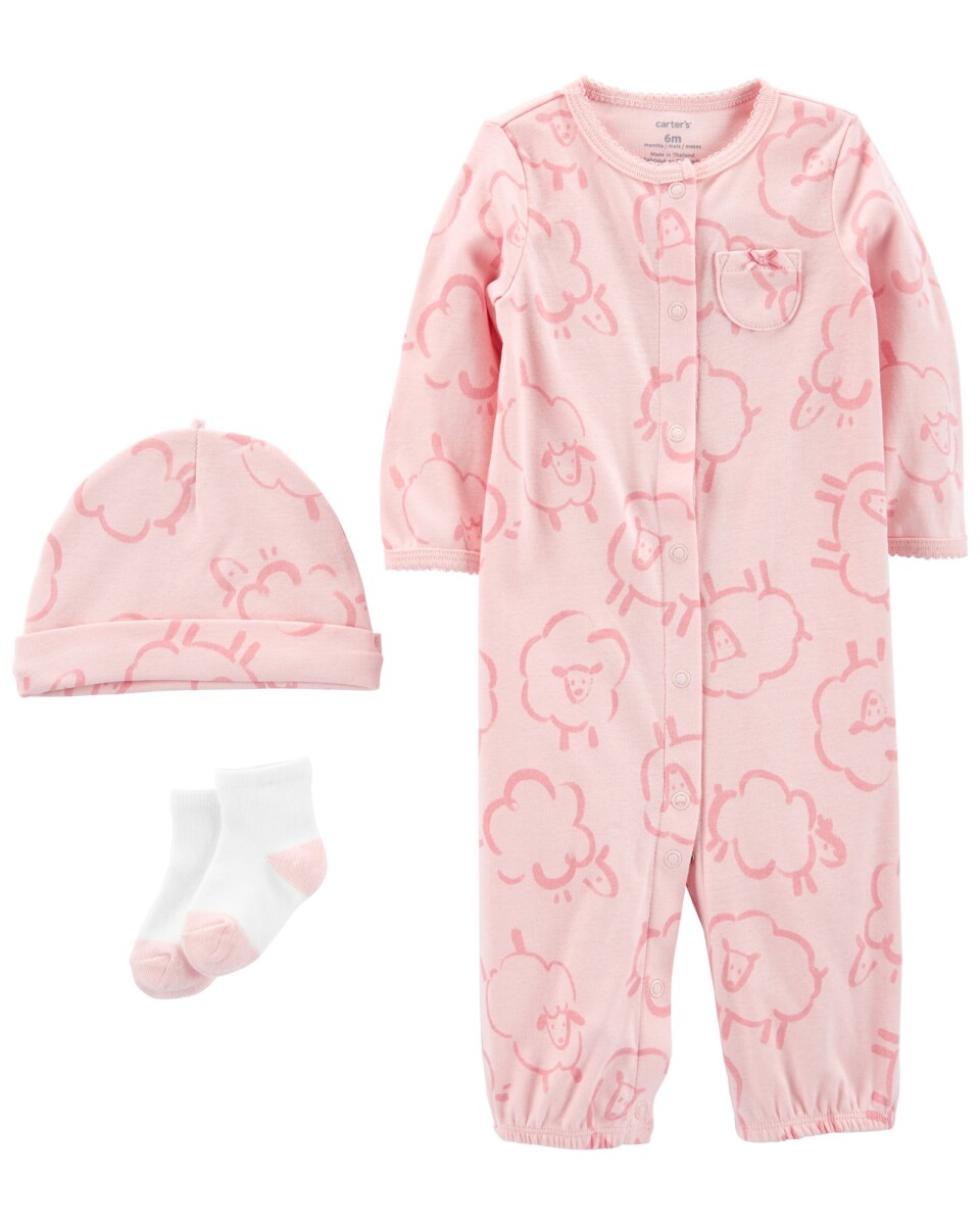 Pijama convertidor de algodón con medias y gorro, diseño ovejas 