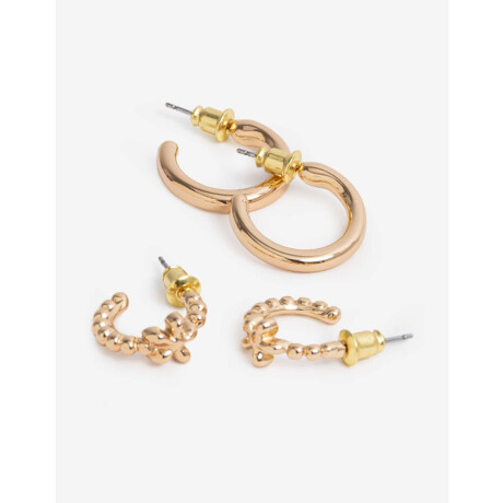 Set De 2 Pares De Argollas De Metal Bañado En Oro Dorado