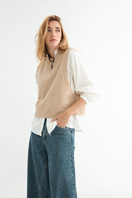 CHALECO SALVIA C/BRILLO BEIGE