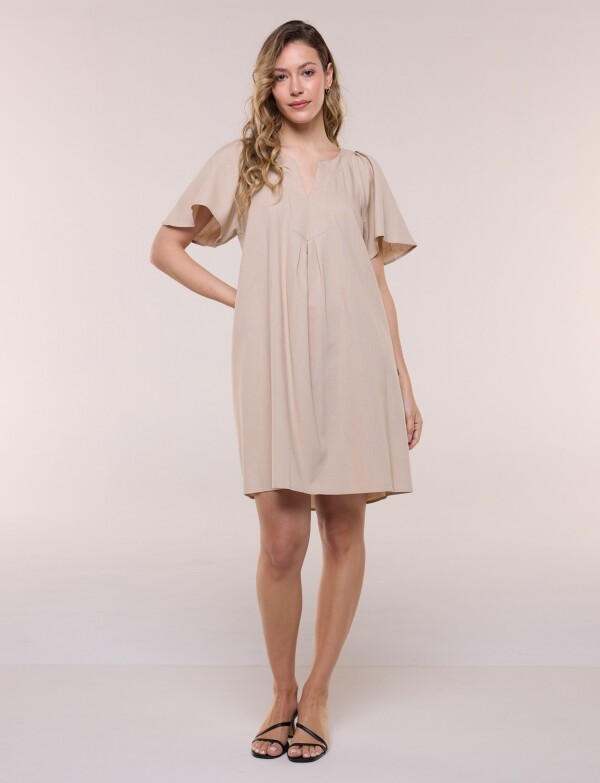 Vestido Holgado Con Pliegue Frontal BEIGE