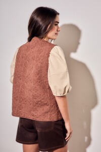 Chaleco Bordados Reversible Gamuza Mocha
