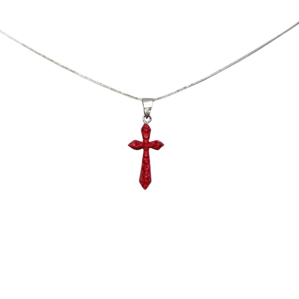 Dije Cruz-Plata 925-Resina roja y Strass-CP3295 sinpiedra