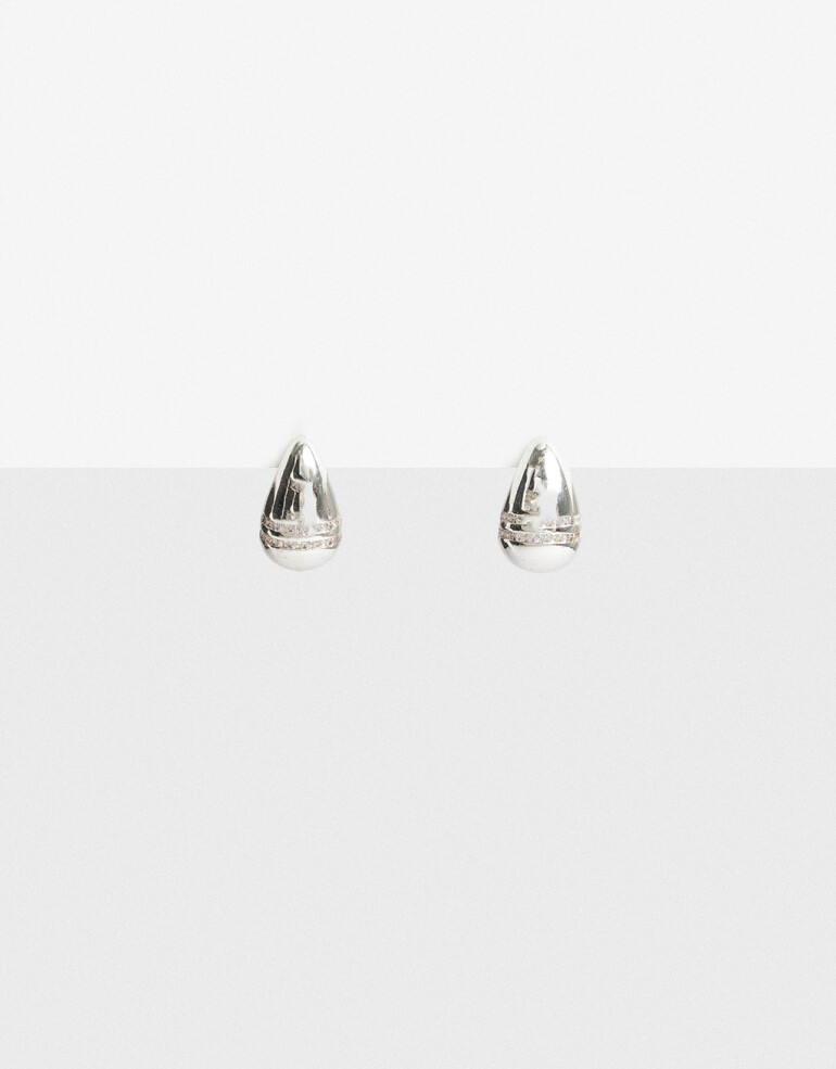 Aros Colgantes Cortos Strass Aros Cortos Gota Con Cubic - Plateado