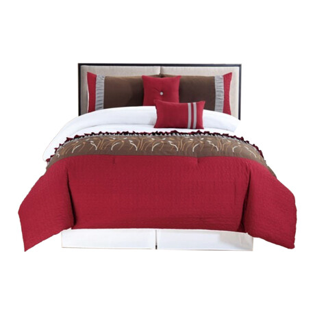 Set de Cama 1 Plaza 6 Piezas c/ Acolchado Almohadones Fundas Blanco/bordó