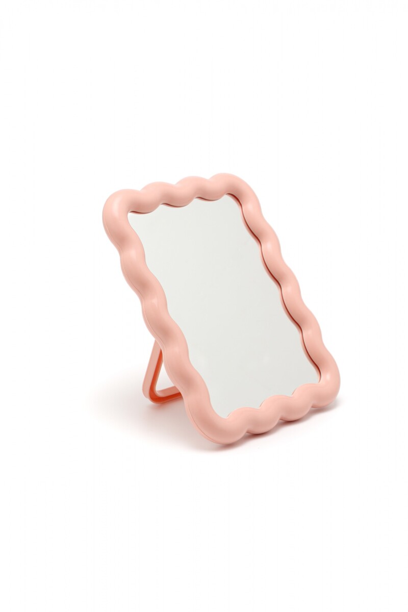 Espejo Ondeado Con Soporte - Rosado 