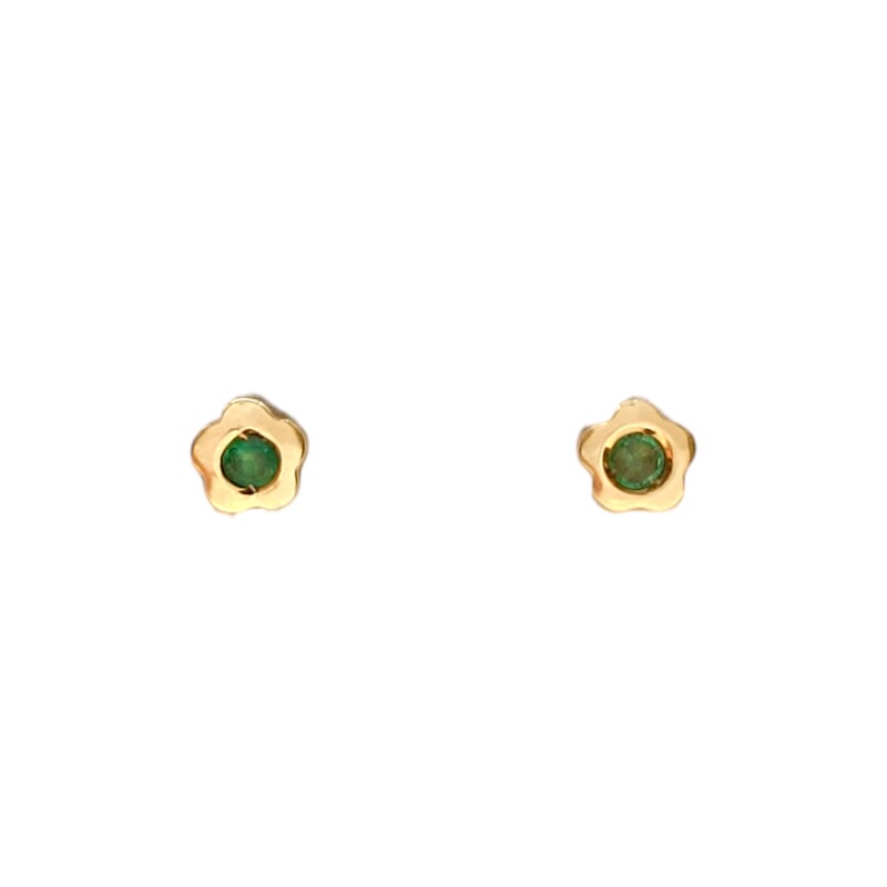Caravanas Flor Esmeralda y oro - Oro bajo - Esmeralda y Zirconia - CA8063 conpiedra