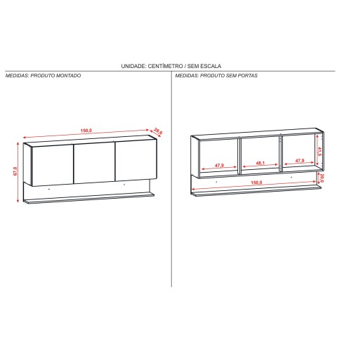 Modulo Aereo Para Cocina Tres Puertas De 150 cms. FREIJO Y BLANCO