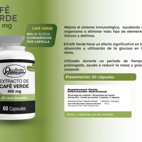Extracto de Café Verde 400mg 60caps Qualivits Extracto de Café Verde 400mg 60caps Qualivits