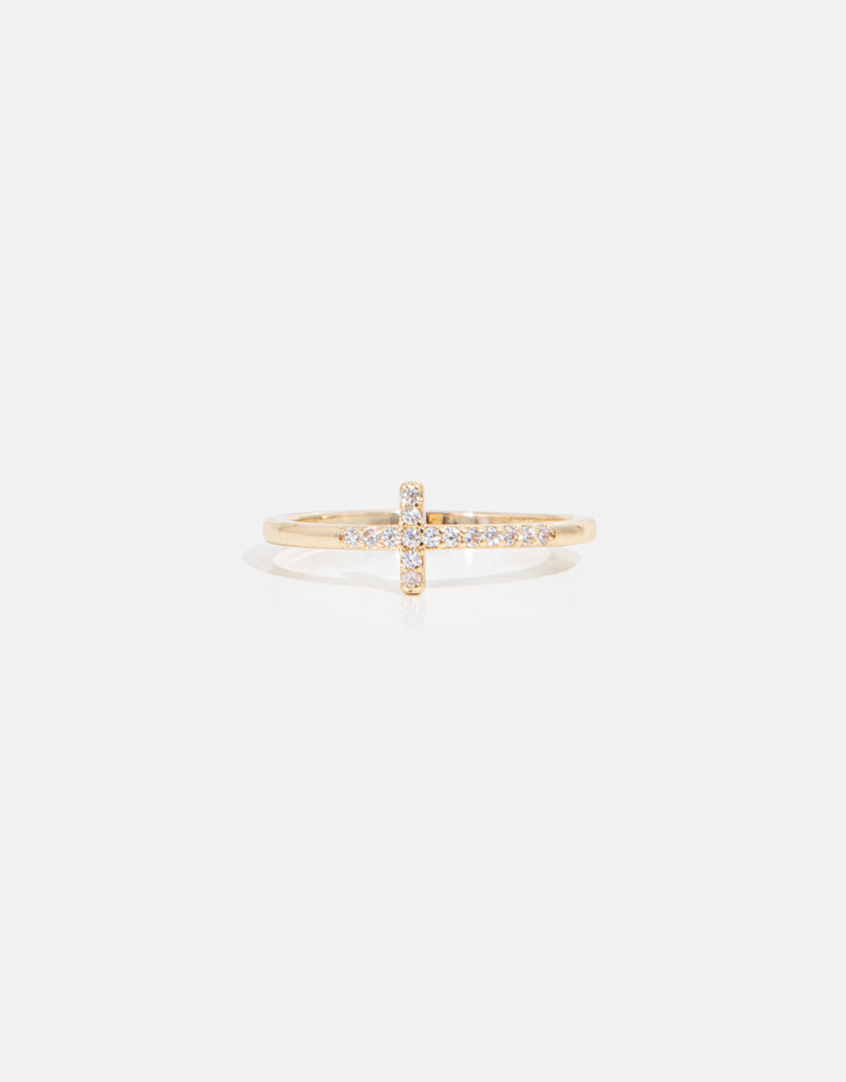 Anillos Chicos Strass Anillo Con Cruz - Dorado