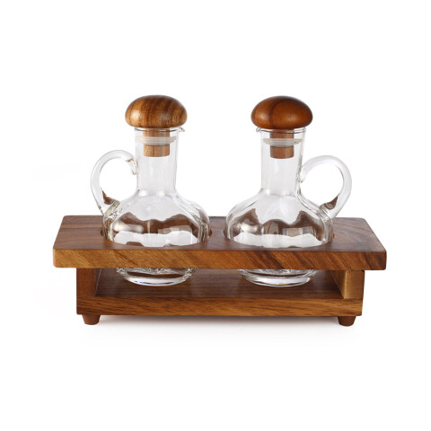 SET ACEITERA Y VINAGRERA 9.5X23X15 SOPORTE MADERA SET ACEITERA Y VINAGRERA 9.5X23X15 SOPORTE MADERA