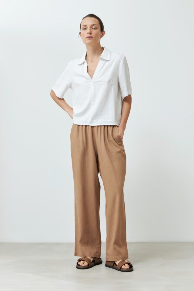 Blusa de lino cuello camisa blanco