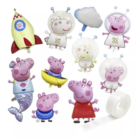 Set Globos Metal Peppa Pig X10 Pcs Cumple +Cinta N11 Cot002004