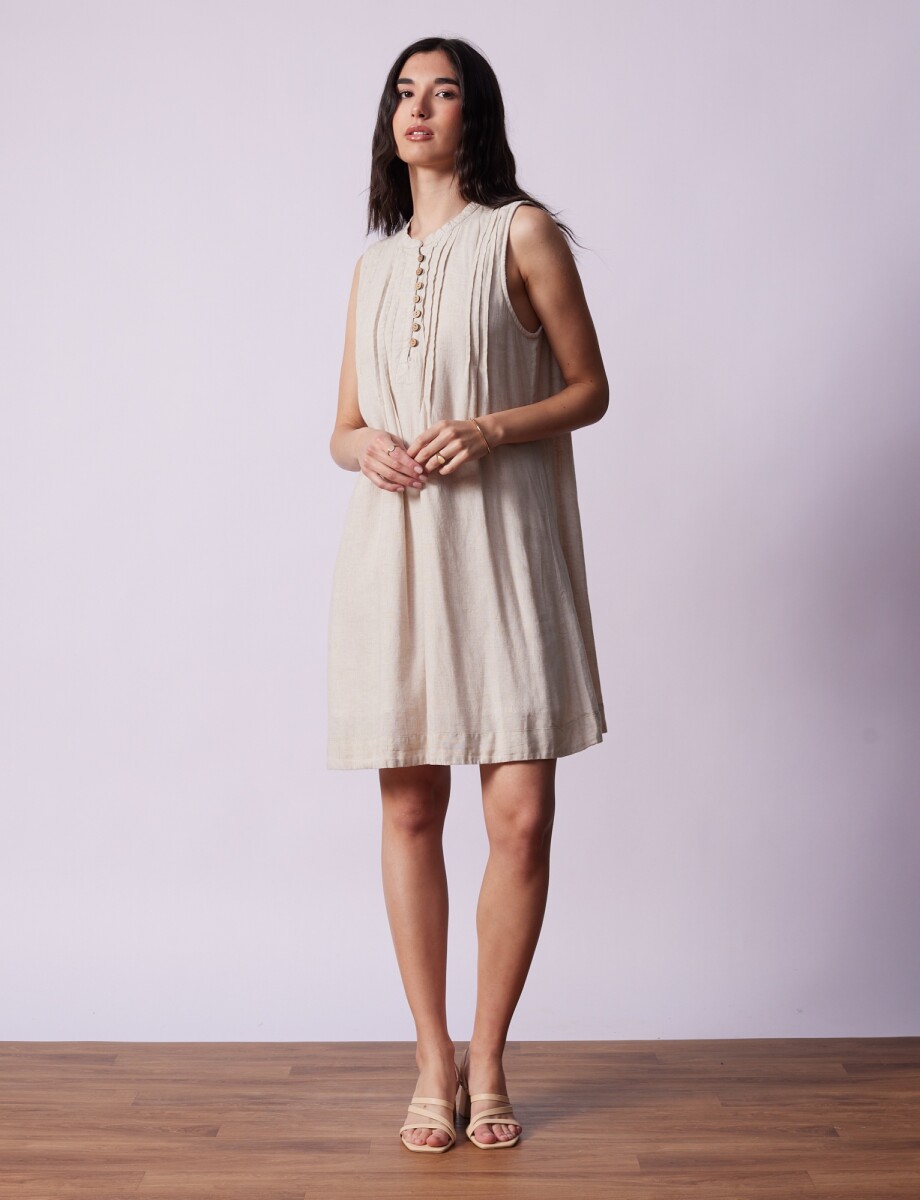 Vestido Lino Botones - Beige 