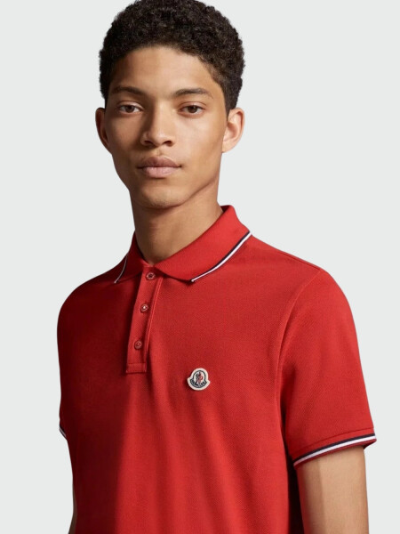 Moncler -Remera polo de algodón manga corta Rojo