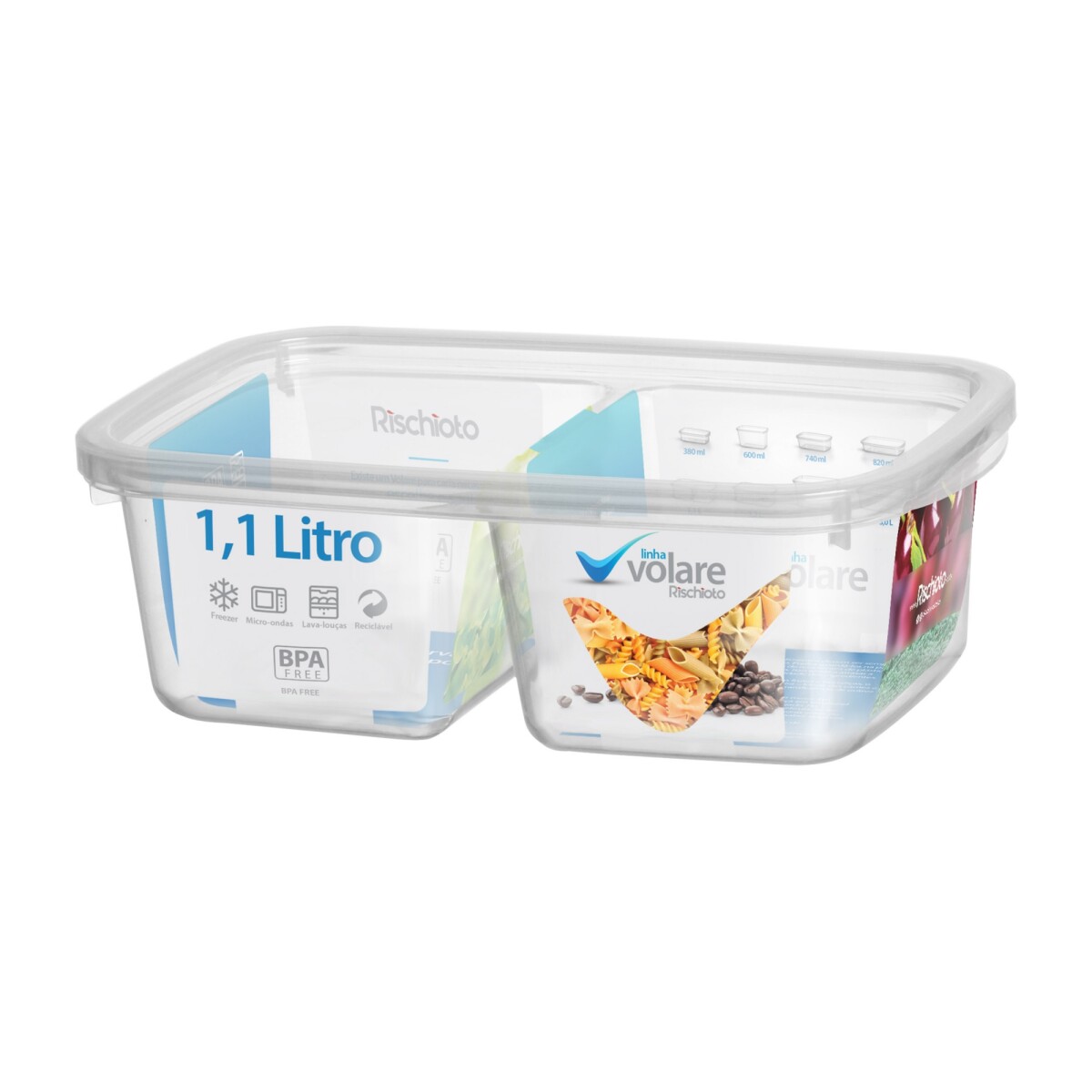 TUPPER RECTANGULAR C/DIVISIÓN "VOLARE" 1,1 LT 