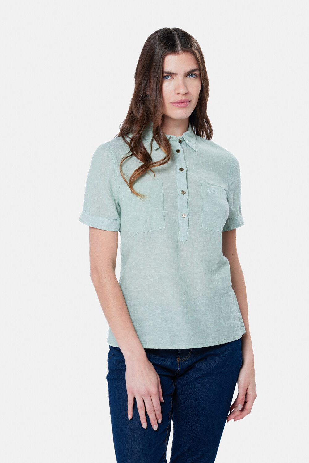 CAMISA DE LINO MEDIO BOTÓN Menta