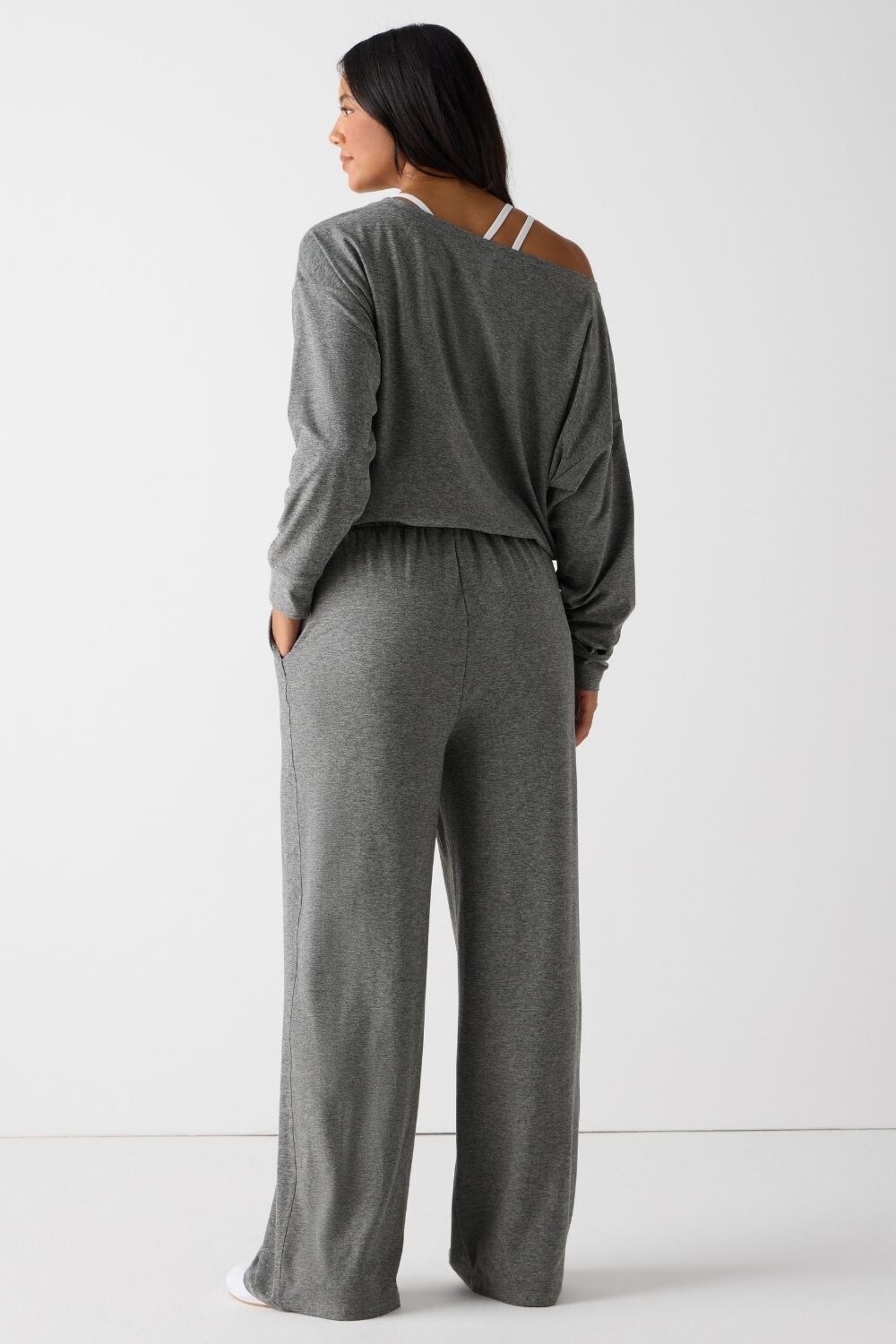 Cloud Jersey Off Shoulder Onesie- Short Charcoal Grey Heather