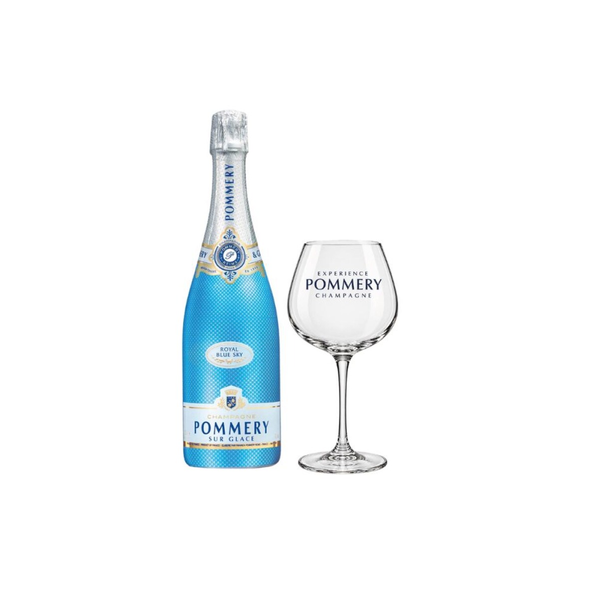 Pommery Blue Sky 750ml + 2 copas de cristal 