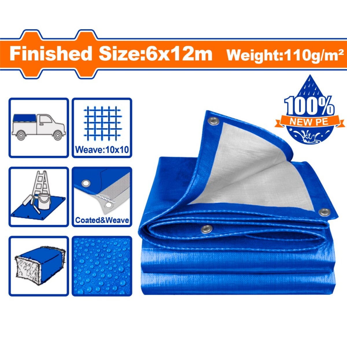 LONA 6X12MT AZUL 110GR/M2 WADFOW WTQ1862 - AZUL 