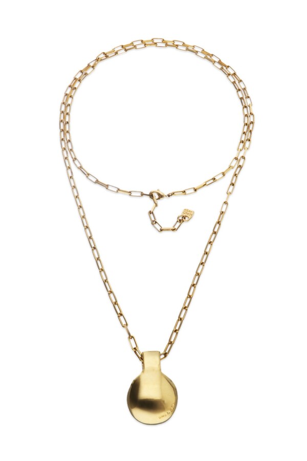 COLLAR LARGO DE ALEACIÓN DE METALES BAÑADO EN ORO DE 18 K CON BOLA GRANDE Colgante