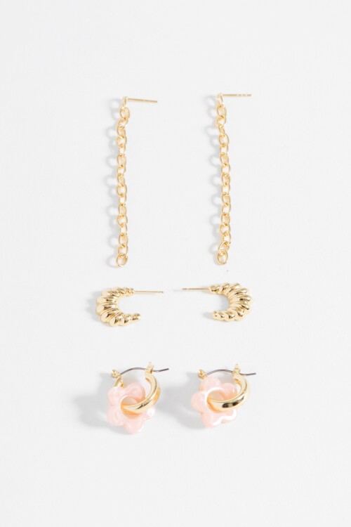 Set de aros dije flor dorado