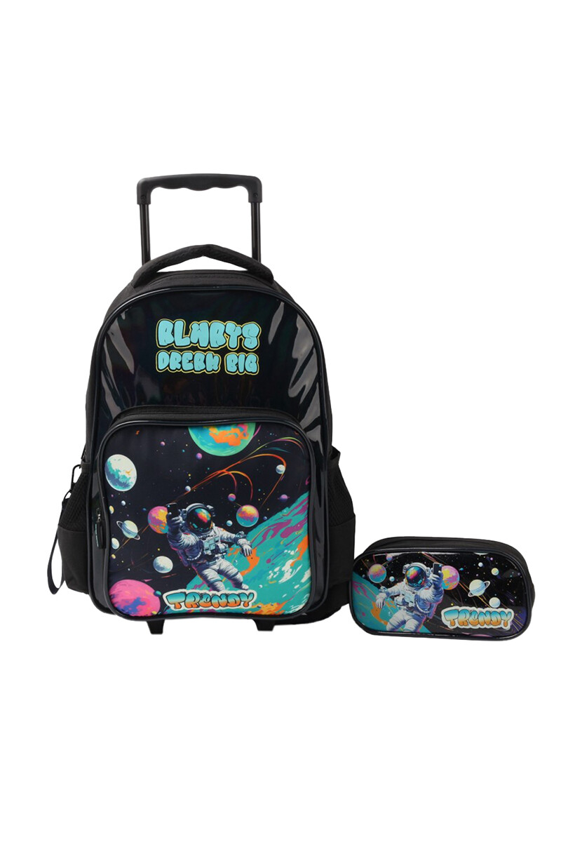 Mochila con carrito + cartuchera Trendy - Negro 