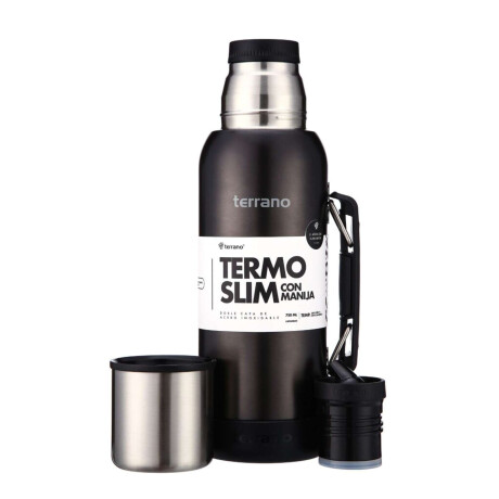 Termo Slim 750Ml. Con Base Silicona Negro Metalizado