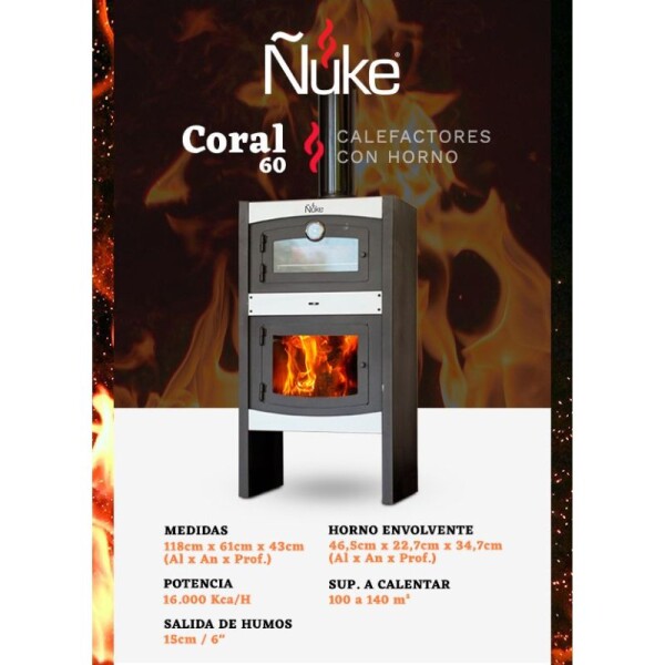 CALEFACTOR CON HORNO CORAL 60 ÑUKE + KIT DE CAÑOS TECHO 1 PLANTA CALEFACTOR CON HORNO CORAL 60 ÑUKE + KIT DE CAÑOS TECHO 1 PLANTA