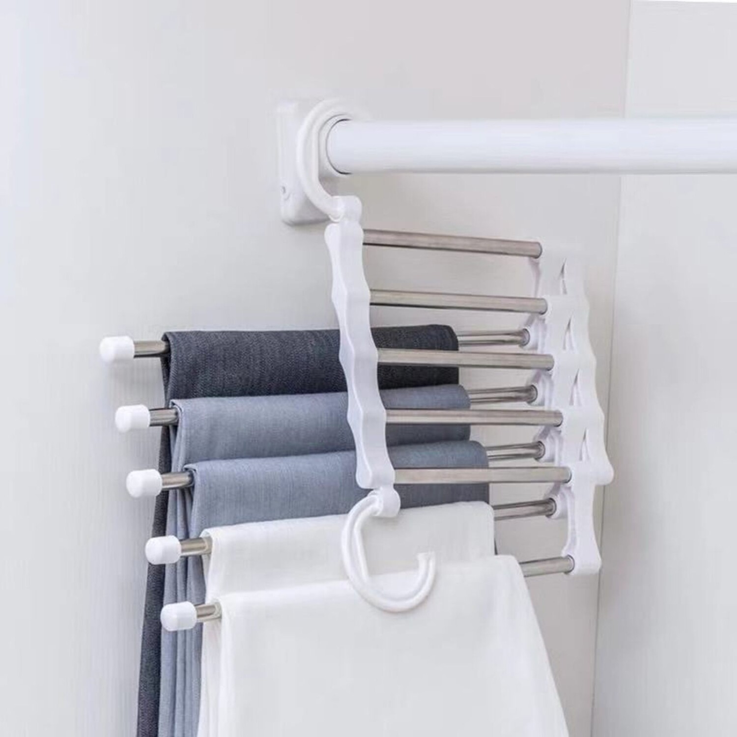 Percha Plegable Organizador De Pantalones 5 En 1 Colgador - Color Variante  Blanco — Atrix
