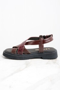 Sandalia Cuero Combinada Bordeaux
