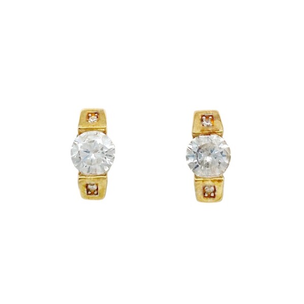 Caravanas Barras de oro - Oro bajo - Zirconia - CA8135 conpiedra