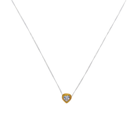 Conjunto de cadena de plata 925 con colgante pasante de circonias, CORAZON. Conjunto de cadena de plata 925 con colgante pasante de circonias, CORAZON.