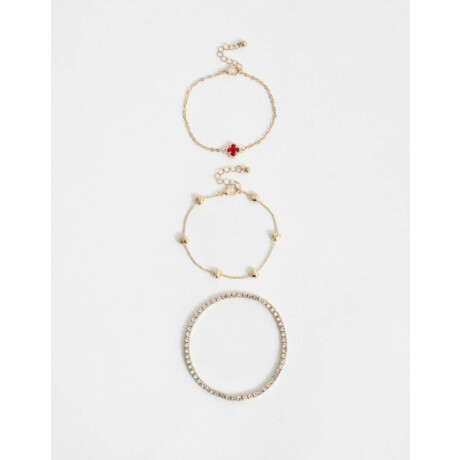 Set De Pulseras Flexibles Con Strass Dorado