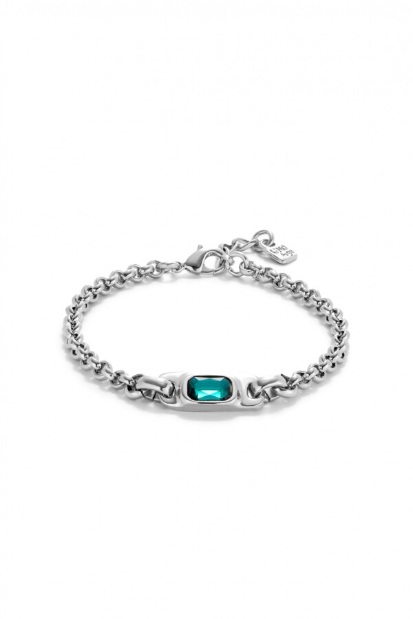 PULSERA DE CADENA BAÑADA EN PLATA DE LEY CON CRISTAL VERDE Pulsera