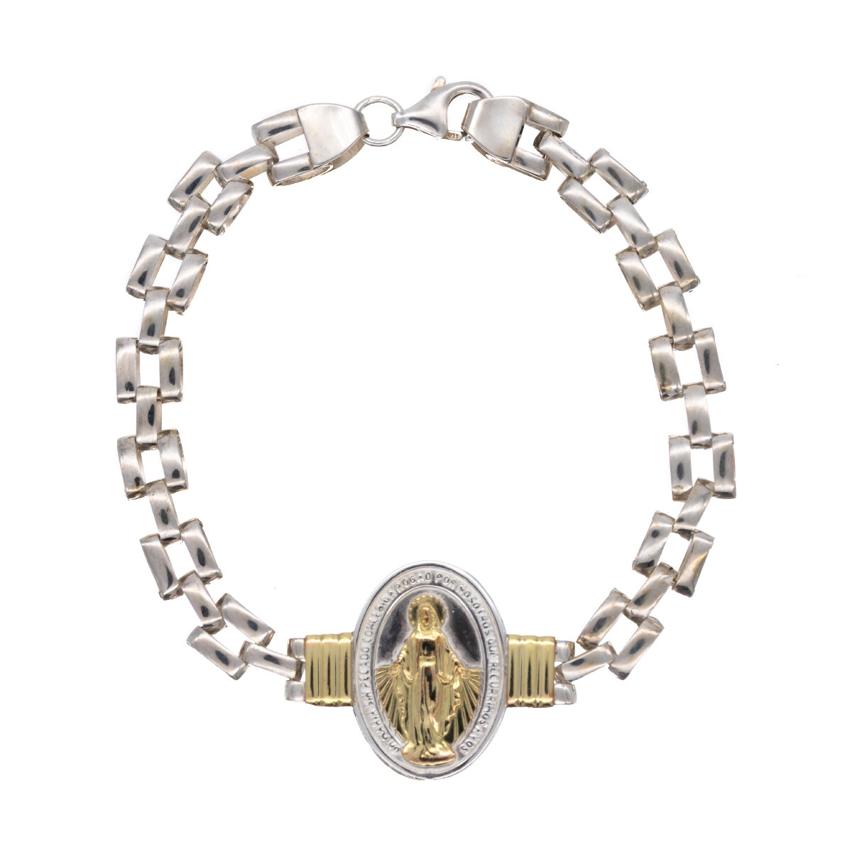 Pulsera de plata 925, double en oro 18 ktes, VIRGEN MILAGROSA. 