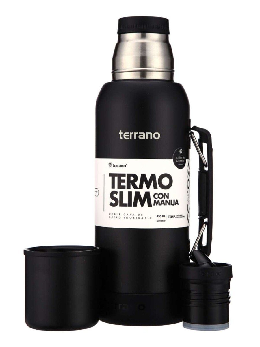 Termo Slim 750Ml. Con Base Silicona - Negro Opaco 