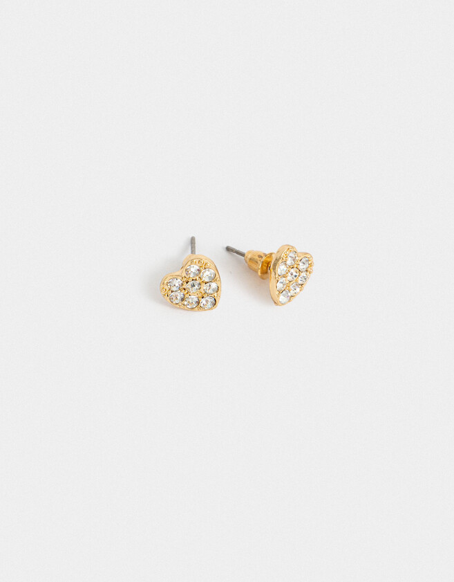 Aros Pasantes Strass Corazón Aros Con Strass - Dorado
