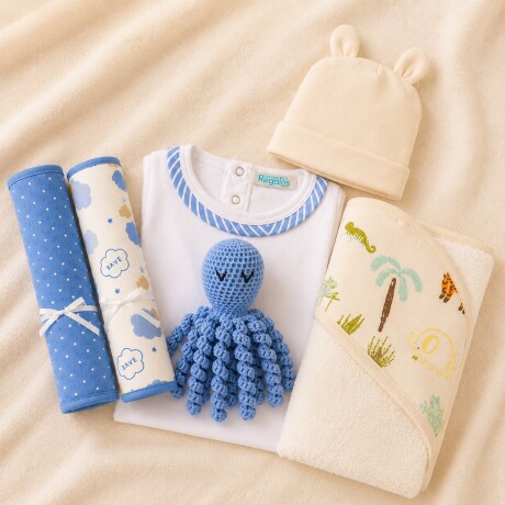 Ajuar Nacimiento Pulpo Crochet Personalizado – Celeste Ajuar Nacimiento Pulpo Crochet Personalizado – Celeste