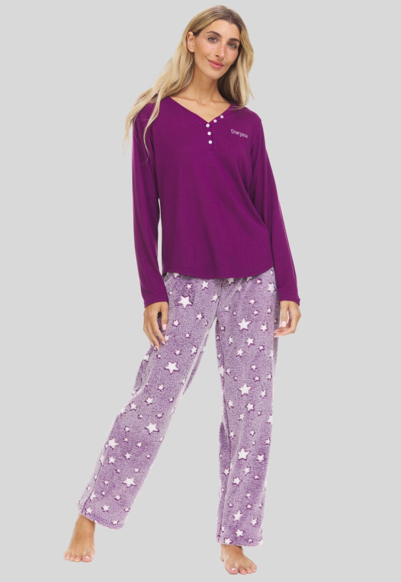 PIYAMA EN FLEECE - BORDO-VINO 