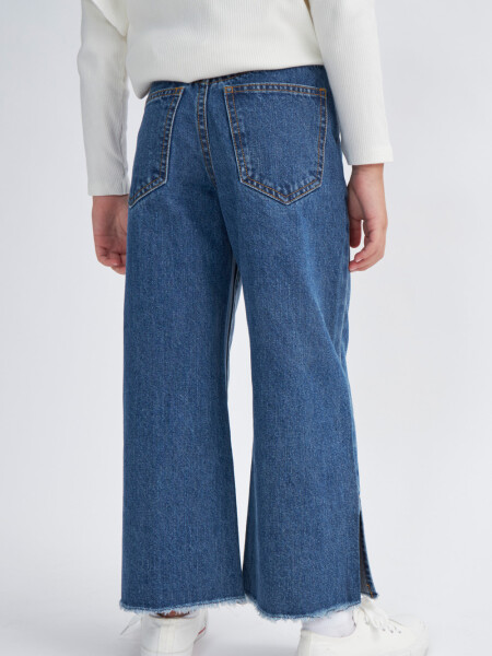 Pantalón oxford de jean combinado Azul Oscuro