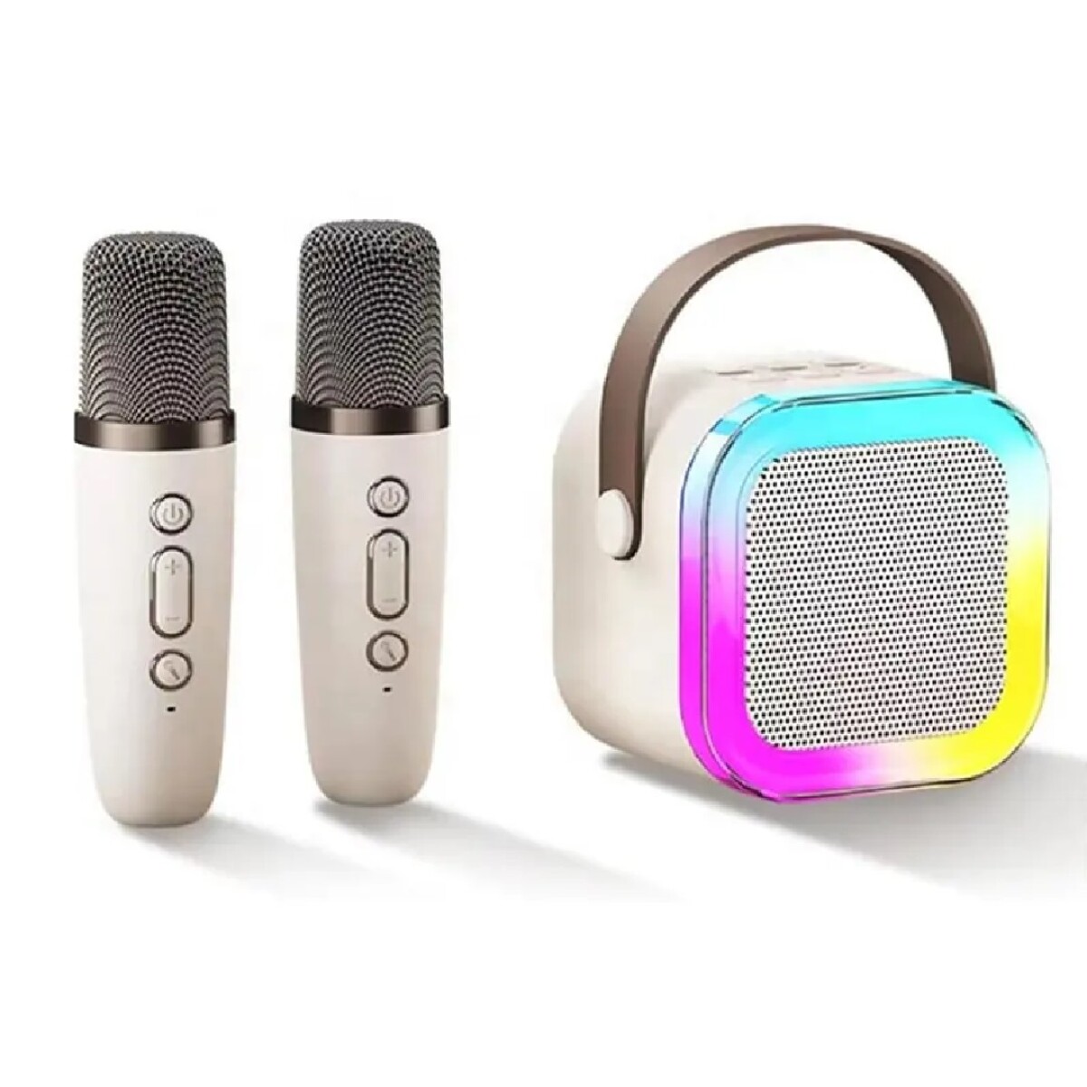 Parlante Karaoke Bluetooth Con Luces Led Y 2 Micrófonos 