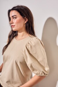 Remera Algodón Manga Globo Khaki