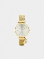 Reloj Con Pulsera De Malla Metálica Y Charm dorado