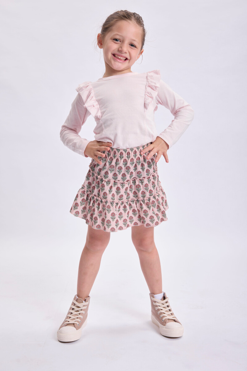 Pollera corta volados Estampa Boho Rosa