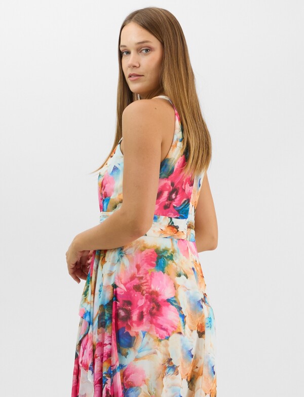 Vestido Largo Estampado Floral Con Cuello Halter MULTI/ROSA