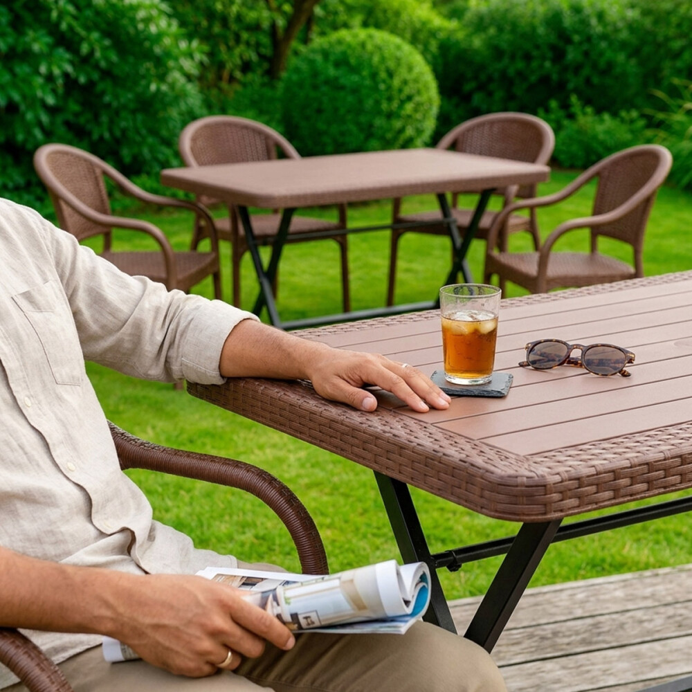 Mesa Comedor Plegable Exterior 1.20m + 4 Sillas Jardin Marrón