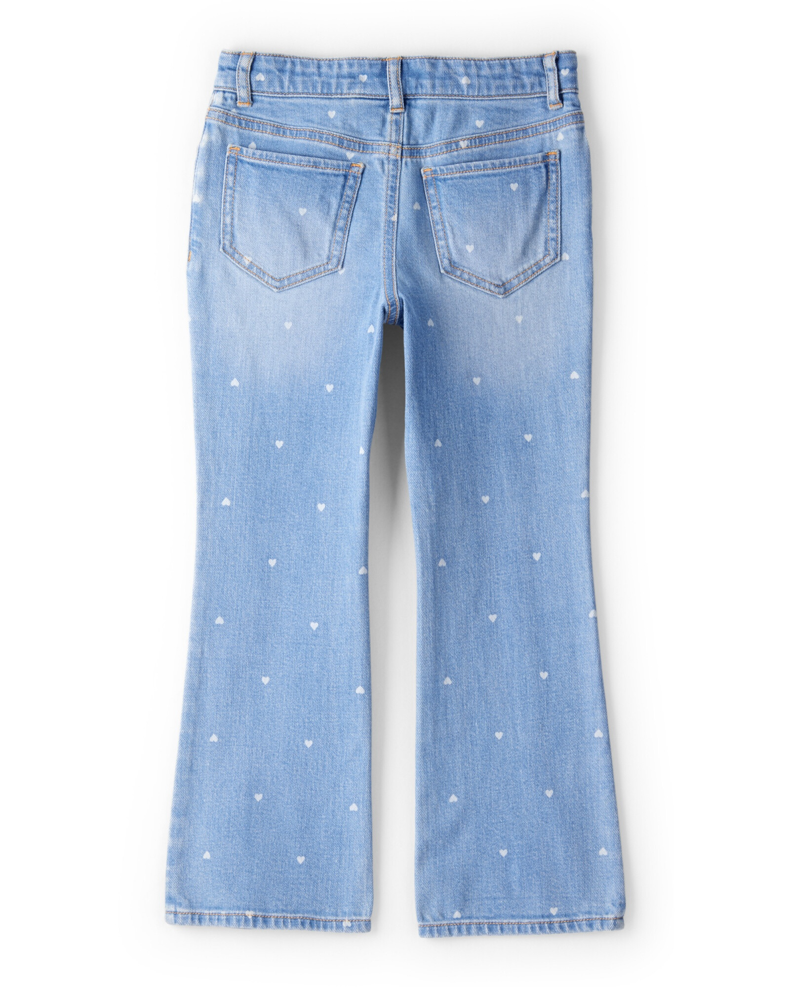 Pantalón jean, acampanado, diseño corazones Sin color