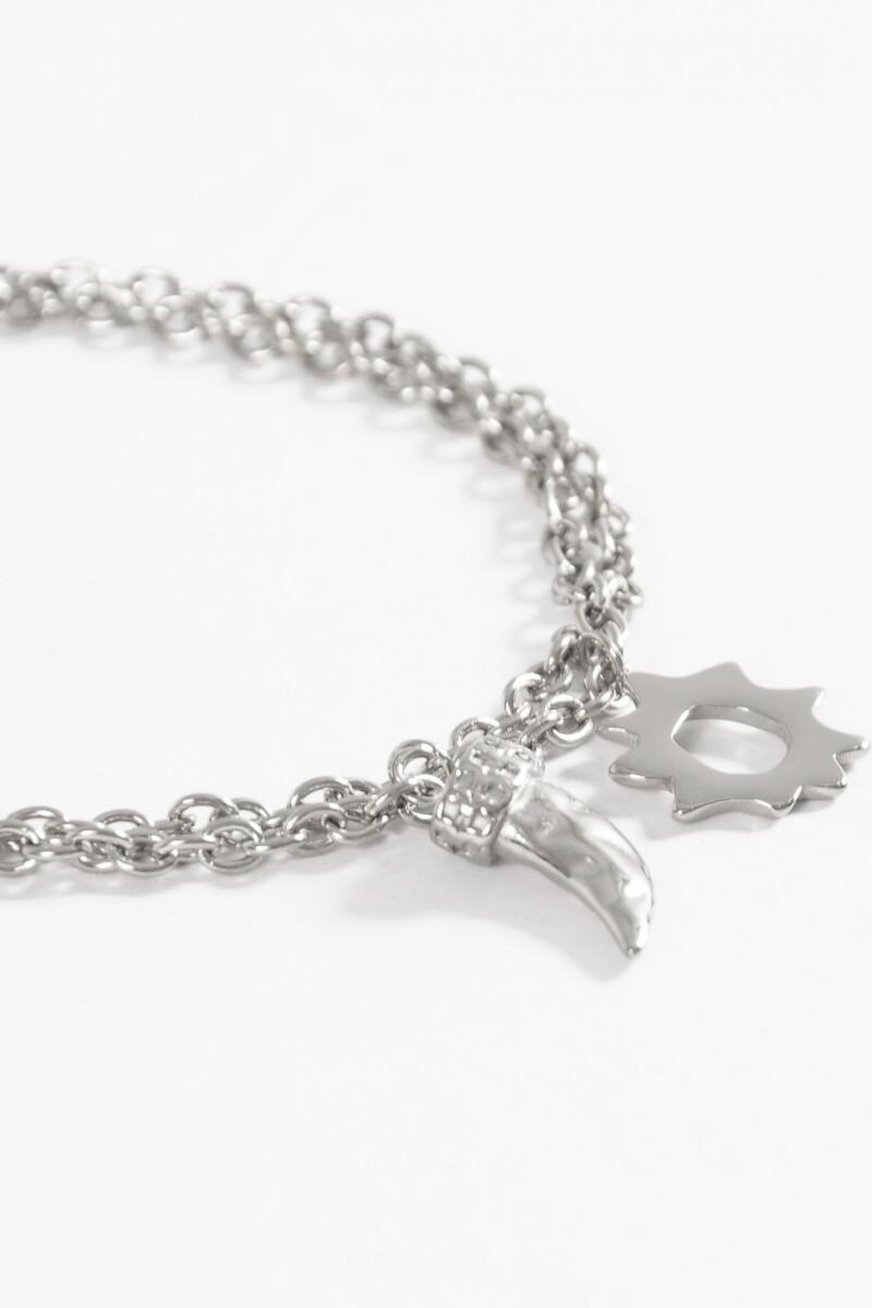 Pulsera cadena dijes acero plateado