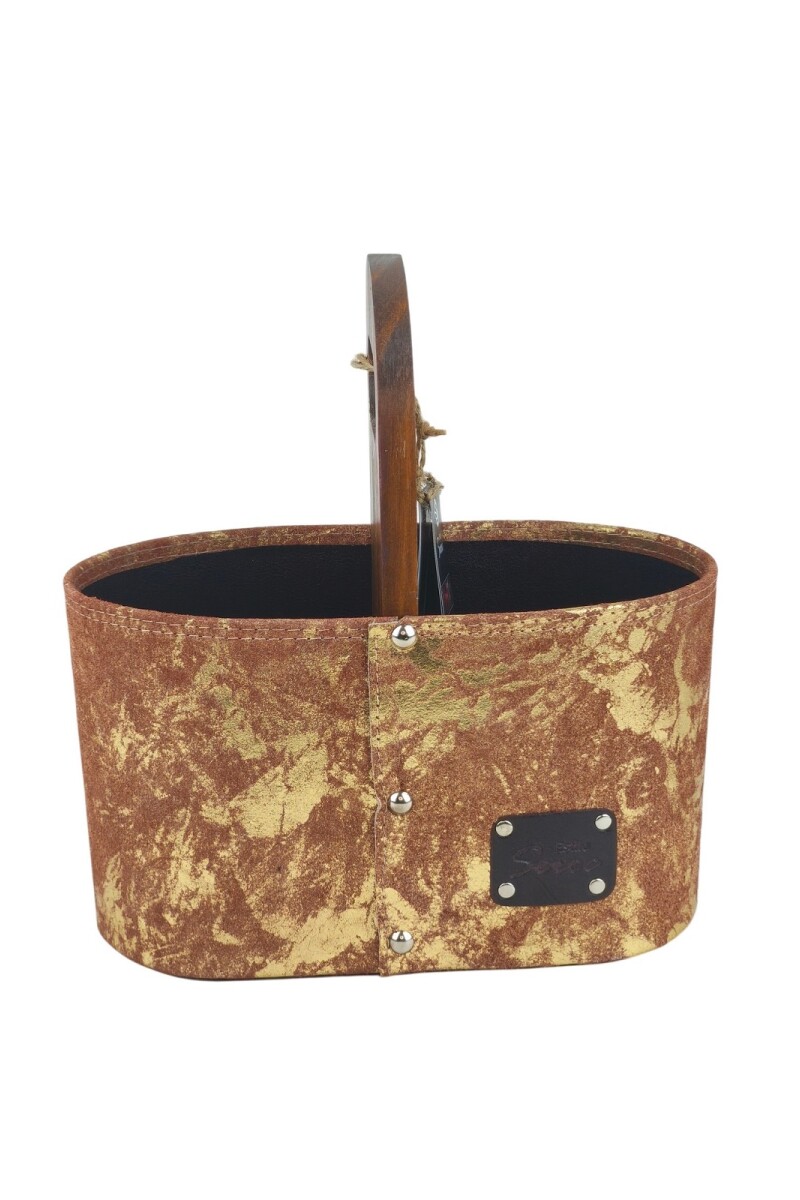 Matera Artesanal de Cuero con Detalles Metalizados Durazno con dorado