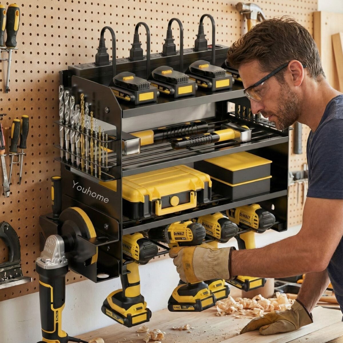 Organizador Herramientas Soporte Pared Estantes Taladros Negro 